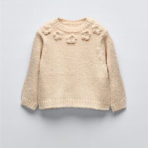 Zara Cream Knit Sweater with Floral Details
